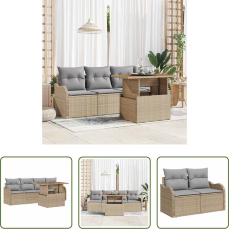 vidaXL Divano da terrazza -  Set Divano da Giardino 5 pcs Beige e Grigio Chiaro polyrattan