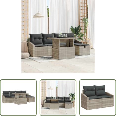 vidaXL Divano da terrazza -  Set Divano da Giardino 6 pcs Grigio chiaro polyrattan