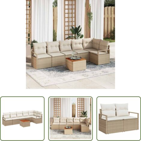 vidaXL Divano da terrazza -  Set Divano da Giardino 7 pcs Beige e Crema polyrattan