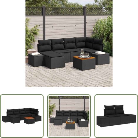 vidaXL Divano da terrazza -  Set Divano da Giardino 7 pcs Nero