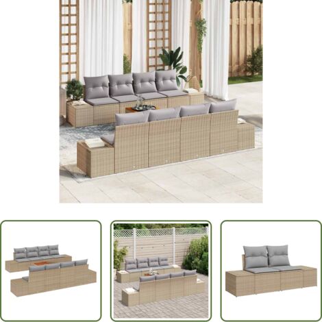 vidaXL Divano da terrazza -  Set Divano da Giardino 9 pcs Beige e Grigio Chiaro polyrattan