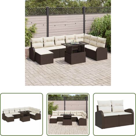 vidaXL Divano da terrazza -  Set Divano da Giardino 9 pcs Marrone Poly Rattan