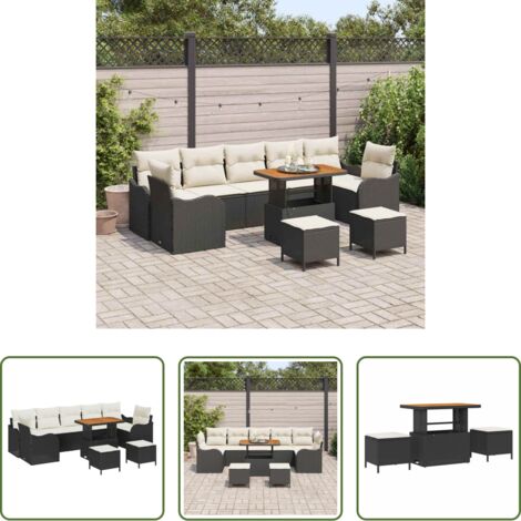 vidaXL Divano da terrazza -  Set Divano da Giardino con cuscino 10 pcs Nero e Crema