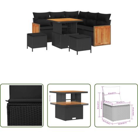 vidaXL Divano da terrazza -  Set Divano da Giardino con cuscino 8 pcs Nero
