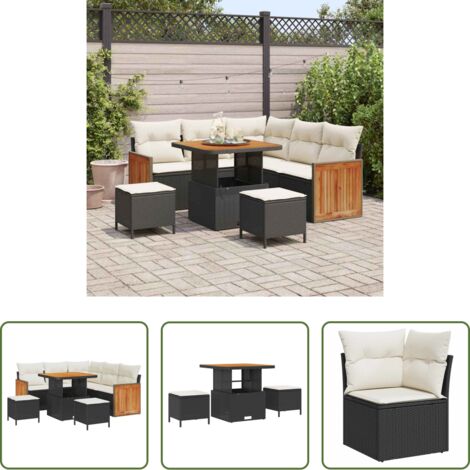 vidaXL Divano da terrazza -  Set Divano da Giardino con cuscino 8 pcs Nero e Crema