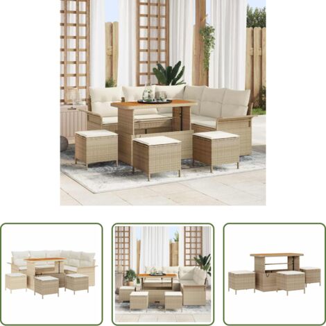 vidaXL Divano da terrazza -  Set Divano da Giardino con cuscino 9 pcs Beige e Crema