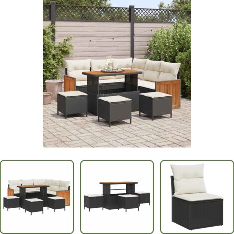 vidaXL Divano da terrazza -  Set Divano da Giardino con cuscino 9 pcs Nero e Crema