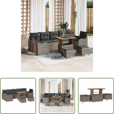 vidaXL Divano da terrazza -  Set Divano da Giardino con cuscino con cuscino 10 pcs Grigio