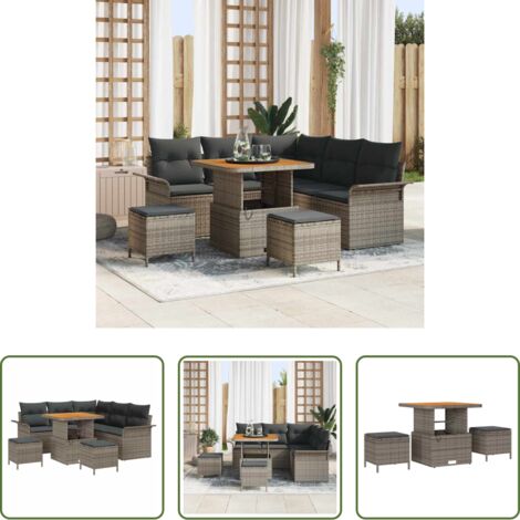 vidaXL Divano da terrazza -  Set Divano da Giardino con cuscino con cuscino 8 pcs Grigio