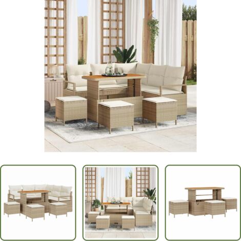 vidaXL Divano da terrazzo -  Set Divano da Giardino con cuscino 9 pcs Beige e Crema