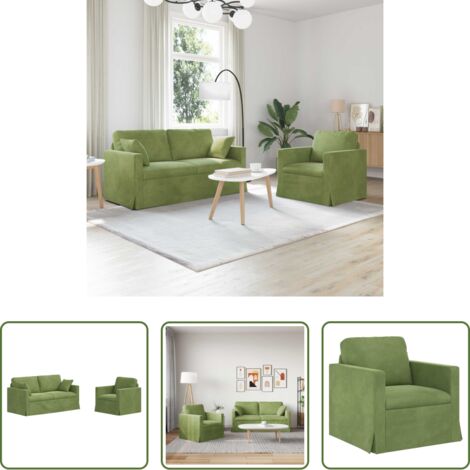 vidaXL Divano ergonomico -  Set di divani 2 pcs Verde chiaro 158 x 78 x 80 cm Velluto