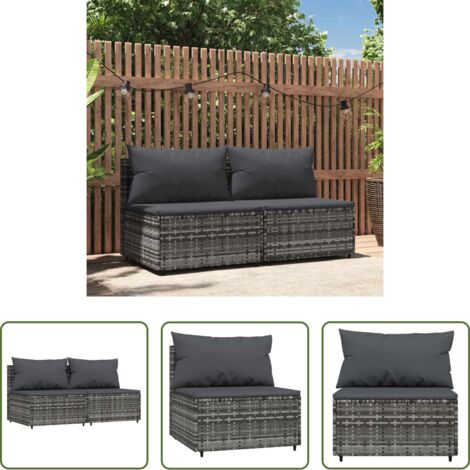 vidaXL Divano esterno -  Divani Centrali da Giardino con Cuscini 2pz Polyrattan Grigio