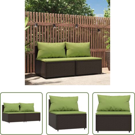 vidaXL Divano esterno -  Divani Centrali da Giardino con Cuscini 2pz Polyrattan Marrone
