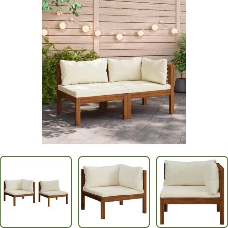 vidaXL Divano esterno -  Set Divani da Giardino 2 pz con Cuscini Bianco Crema in Acacia