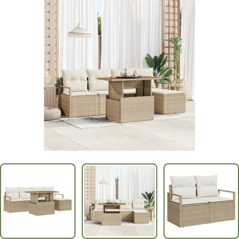 vidaXL Divano esterno -  Set Divano da Giardino 6 pcs Beige Poly Rattan