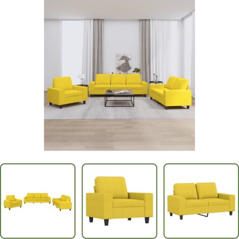 vidaXL Divano giallo chiaro -  Set di Divani 3 pz Giallo Chiaro in Tessuto