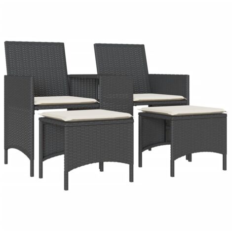 vidaXL Divano Giardino 2 Posti con Tavolo e Sgabelli Nero Polyrattan