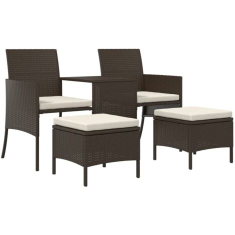 vidaXL Divano Giardino 2Posti con Tavolo e Sgabelli Marrone Polyrattan
