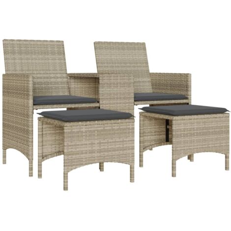 vidaXL Divano Giardino 2Posti Tavolo Sgabelli Grigio Chiaro Polyrattan