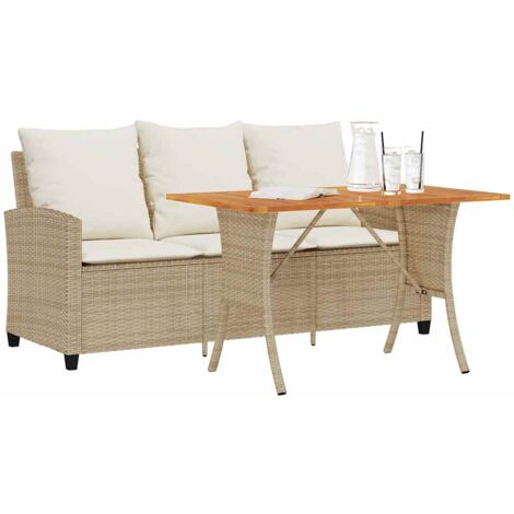 vidaXL Divano Giardino 3 Posti con Cuscini e Tavolo Beige Polyrattan