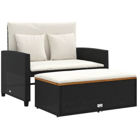 vidaXL Divano Giardino con Cuscini 2 Posti Nero Polyrattan e Acacia