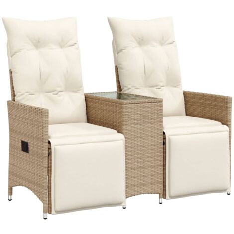 vidaXL Divano Giardino Reclinabile 2 Posti Tavolino Beige Polyrattan