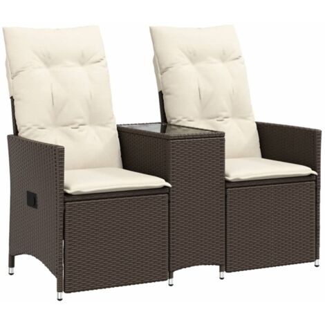 vidaXL Divano Giardino Reclinabile 2 Posti Tavolino Marrone Polyrattan