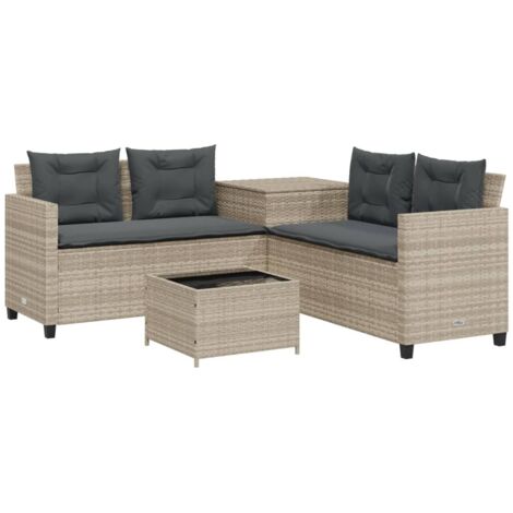 vidaXL Divano Giardino Tavolo e Cuscini a L Grigio Chiaro Polyrattan