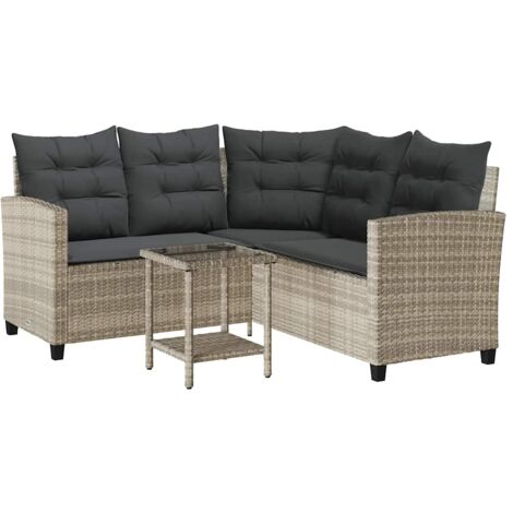 vidaXL Divano Giardino Tavolo e Cuscini a L Grigio Chiaro Polyrattan