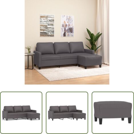 vidaXL Divano grigio -  Divano a 3 Posti con Poggiapiedi grigio 180 cm in Similpelle