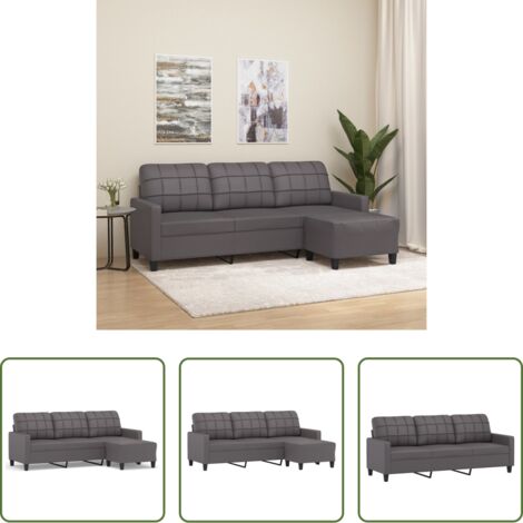 vidaXL Divano grigio -  Divano a 3 Posti con Poggiapiedi grigio 180 cm in Similpelle