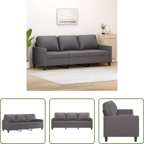 vidaXL Divano grigio -  Divano a 3 Posti Grigio 180 cm in Similpelle