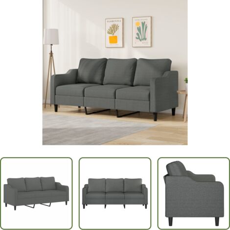 vidaXL Divano grigio scuro -  Divano a 3 Posti Grigio Chiaro 180 cm in Tessuto