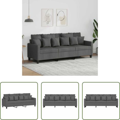 vidaXL Divano grigio scuro -  Divano a 3 Posti Grigio Chiaro 180 cm in Tessuto