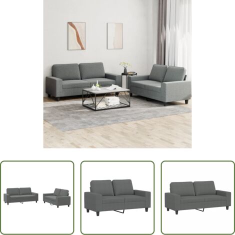 vidaXL Divano grigio scuro -  Set di Divani 2 pz Grigio Scuro in Tessuto