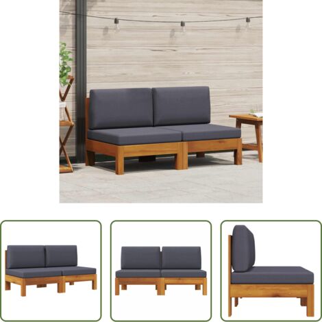 vidaXL Divano in acacia - Divani Centrali 2 pz con Cuscini Grigio Scuro Massello Acacia