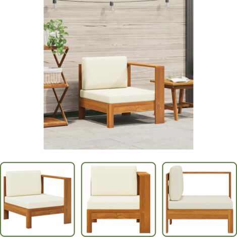 vidaXL Divano in acacia - Divano Centrale con 1 Bracciolo Bianco Crema Massello d'Acacia