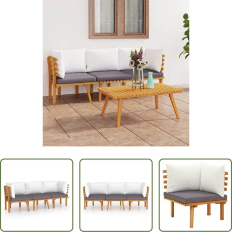 vidaXL Divano in acacia - Set Divani da Giardino 3 pz con Cuscini in Massello di Acacia