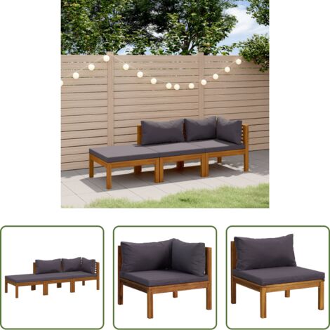 vidaXL Divano in acacia - Set Divani da Giardino 3 pz con Cuscini in Massello di Acacia