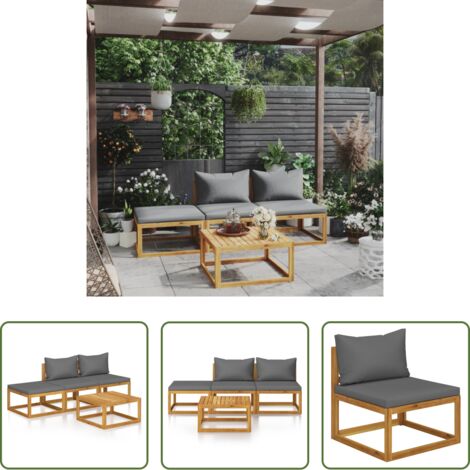 vidaXL Divano in acacia - Set Divani da Giardino 4 pz con Cuscini in Massello di Acacia