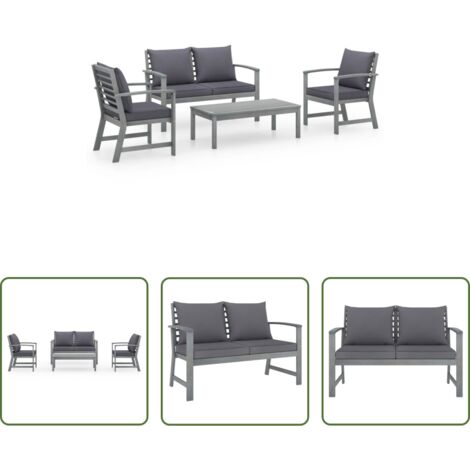 vidaXL Divano in acacia - Set Divani da Giardino 4 pz con Cuscini in Massello di Acacia