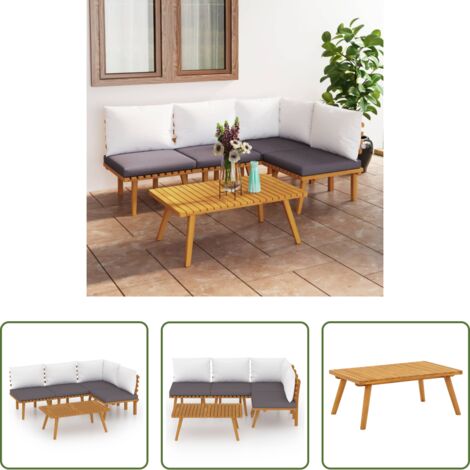 vidaXL Divano in acacia - Set Divani da Giardino 5 pz con Cuscini in Massello di Acacia