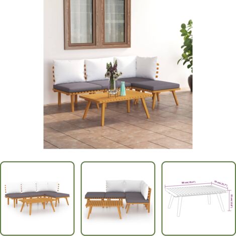 vidaXL Divano in acacia - Set Divani da Giardino 5 pz con Cuscini in Massello di Acacia