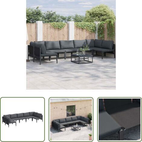 vidaXL Divano in acciaio -  Set Divano da Giardino con cuscino 7 pcs Nero Acciaio