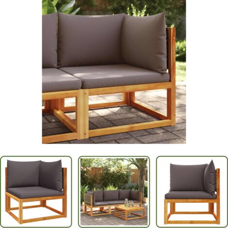 vidaXL Divano in legno acacia -  Divano da giardino angolare con cuscini in legno di acacia e rattan