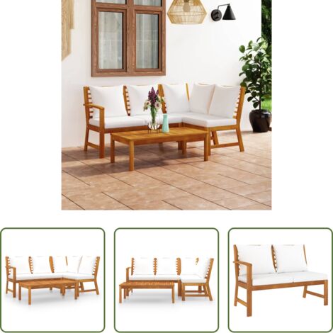 vidaXL Divano in legno acacia -  Set Divani da Giardino 4 pz con Cuscini Crema in Legno Acacia
