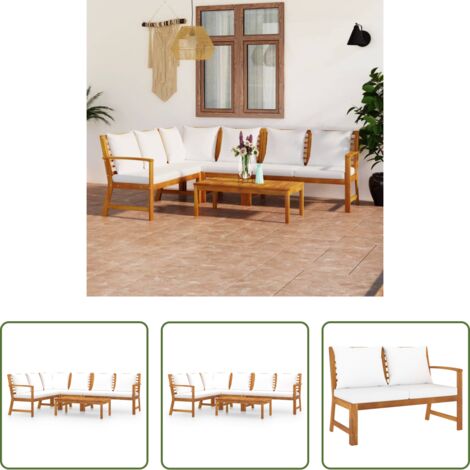 vidaXL Divano in legno acacia -  Set Divani da Giardino 5 pz con Cuscini Crema in Legno Acacia