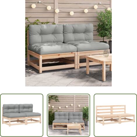 vidaXL Divano in legno -  Divani Giardino Senza Braccioli con Cuscini 2 pz Massello Pino