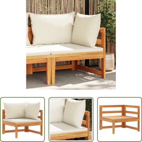 vidaXL Divano in legno -  Divano Angolare con Cuscini Bianco Crema in Massello di Acacia