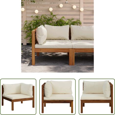 vidaXL Divano in legno -  Divano Angolare Modulare Cuscini Bianco Crema in Legno d'Acacia